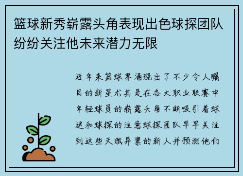 篮球新秀崭露头角表现出色球探团队纷纷关注他未来潜力无限