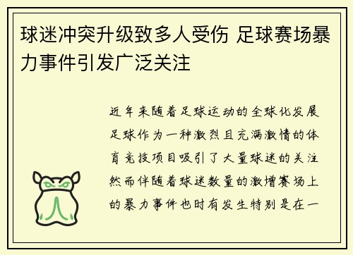 球迷冲突升级致多人受伤 足球赛场暴力事件引发广泛关注