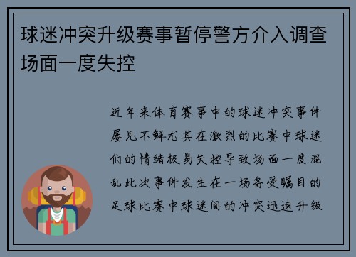 球迷冲突升级赛事暂停警方介入调查场面一度失控